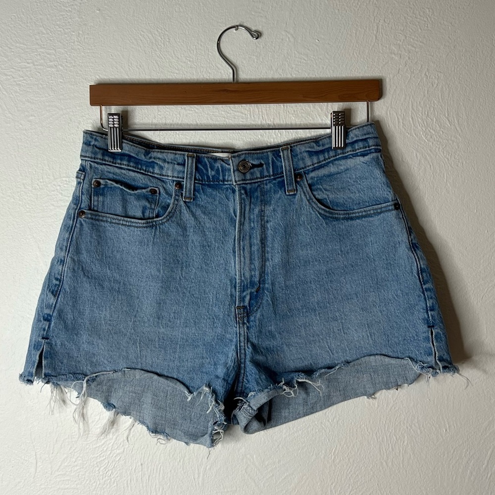 Abercrombie The Mom Short High Rise Curve Love Raw Hem Leg Cuff Cotton Sz 30 10